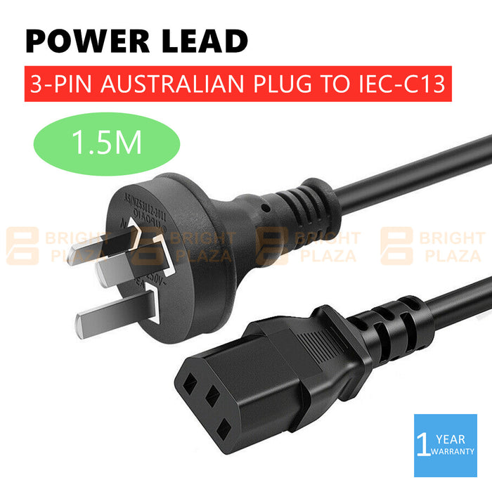 Appliance Power Lead Cable Cord 3 Pin Australian Plug to IEC-C13 Socket 240V 1.5m