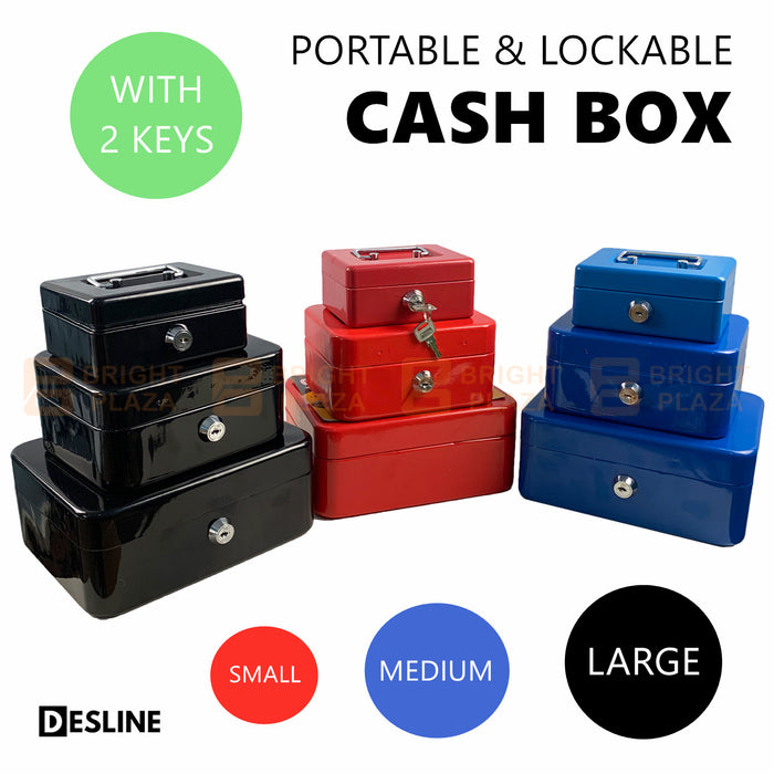 Portable Lockable Cash Box Deposit Slot Petty Money Coin Case Safe Key Lock S M L