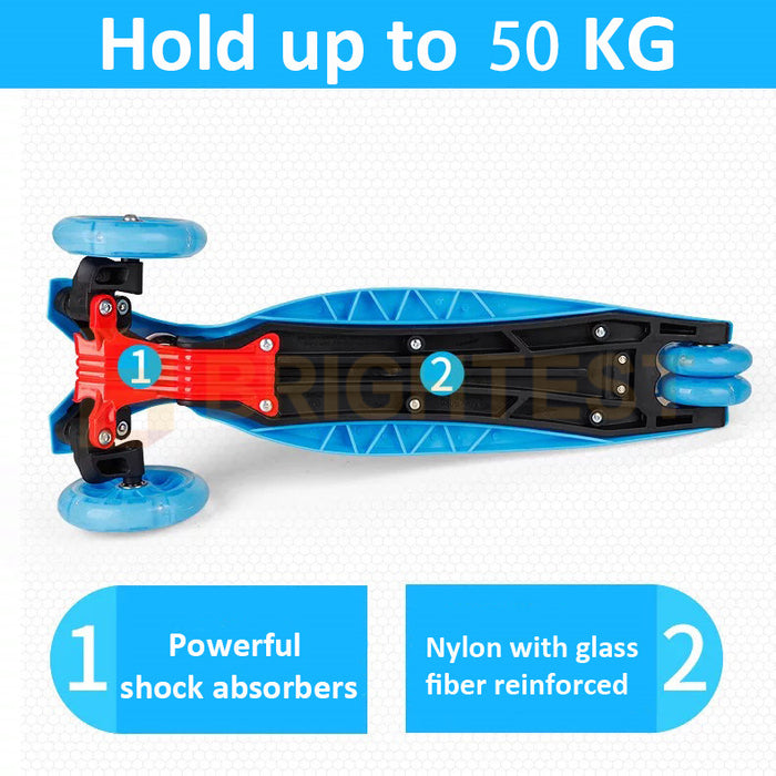 Foldable Kids Scooter Adjustable Height Flashing LED Lights 3 Wheels Kick Push Skate