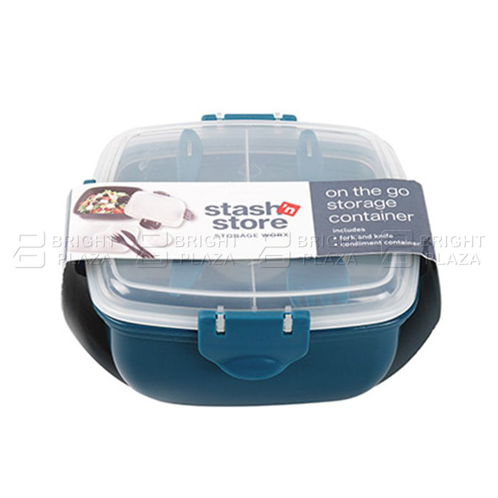 Lunch Box Food Meals Storage Container with Cutlery Fork Knife Condiment Tub