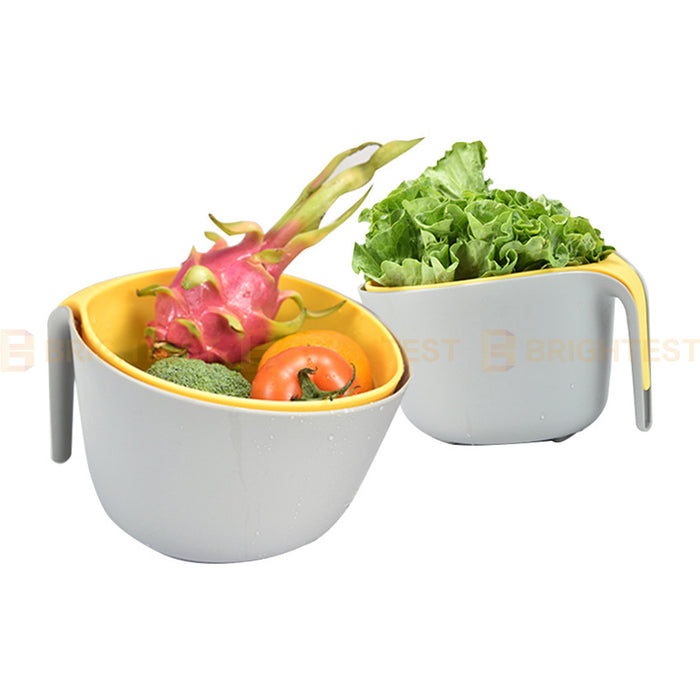 2pc Colander and Mixing Bowl Set Large Kitchen Strainer Jug Salad Bowl Handle