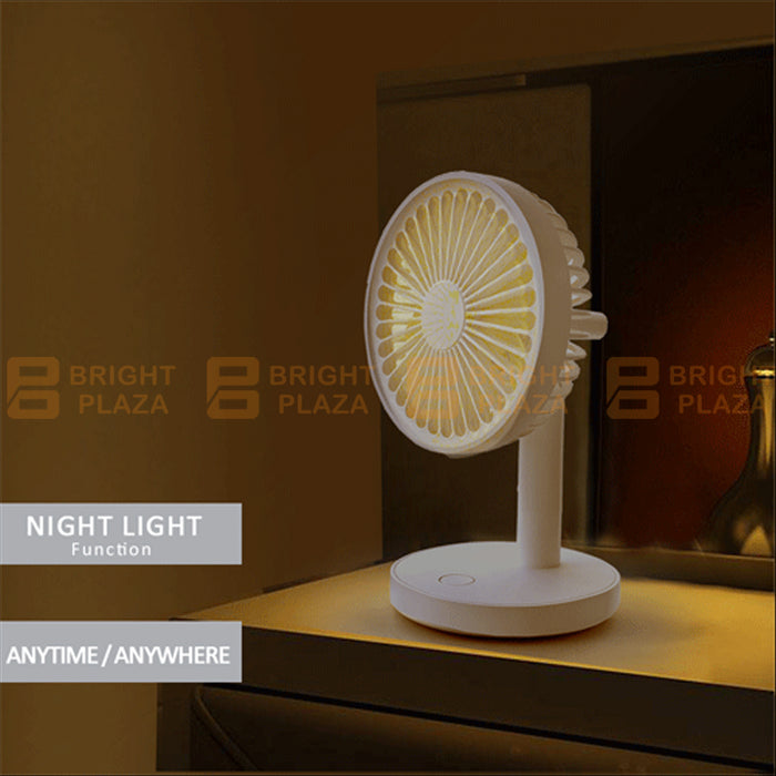 Portable Small Desk Fan Cooler Cooling USB Rechargeable Desktop Night Light Function