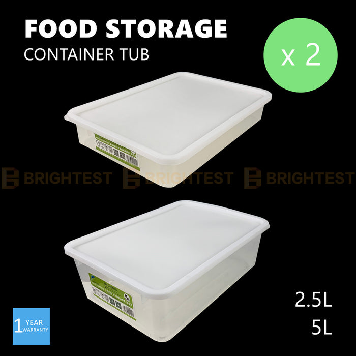 2 x Plastic Food Storage Box Flat Wide Container Lunch Tub Multi-Purpose with Lid