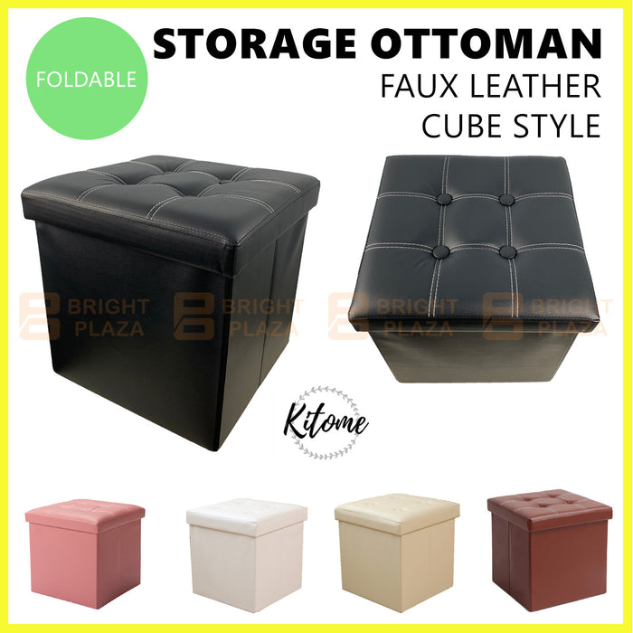 Folding Ottoman Storage Cube Footstool Stool Box Pouf Seat Bench Faux Leather