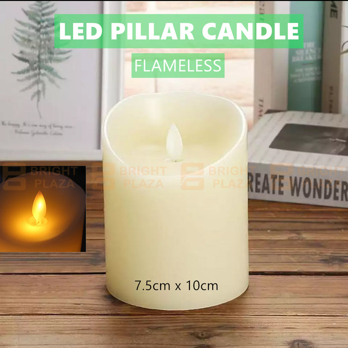 LED Pillar Candle Flameless Flickering Light Candles Wax Unscented Wedding 7.5x10cm