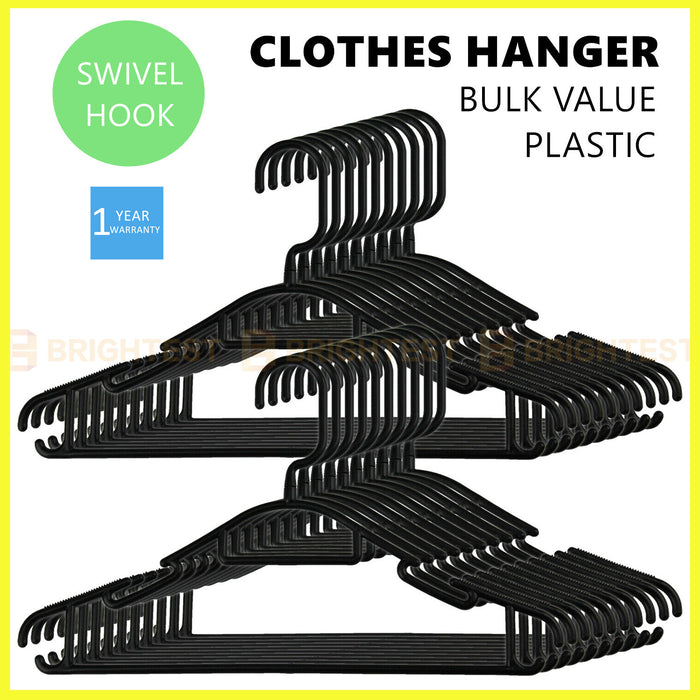 Plastic Coat Hangers Clothes Bulk Black Clothing Coathangers Shirt Suit Swivel Hook