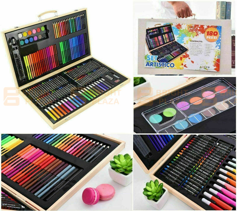 180PCS Kids Complete Art Set Box Case Paints Drawing Colour Pencils Pastels Artist Kit