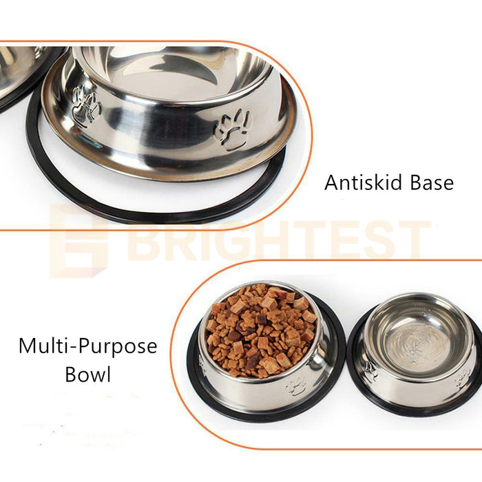 Stainless Steel Pet Bowl Water Bowls Portable Anti Slip Feeder Dog Cat Embossed