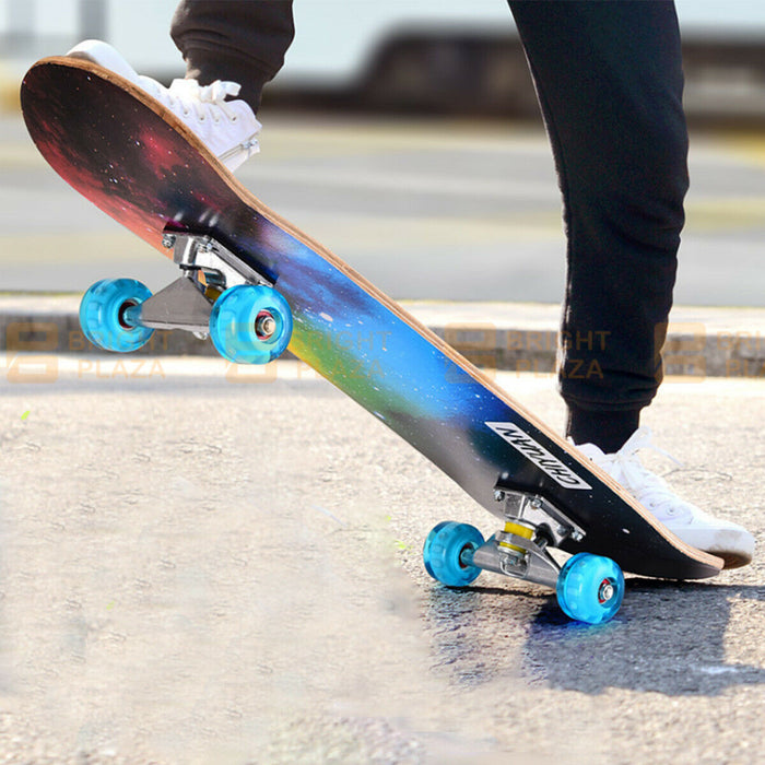 Kids Teenagers Skateboard Beginner to Pro Boards Outdoor Light Up Wheels Starry Sky